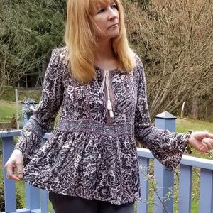 AEO Paisley Boho Top w/Velvet Trim Sz Medium